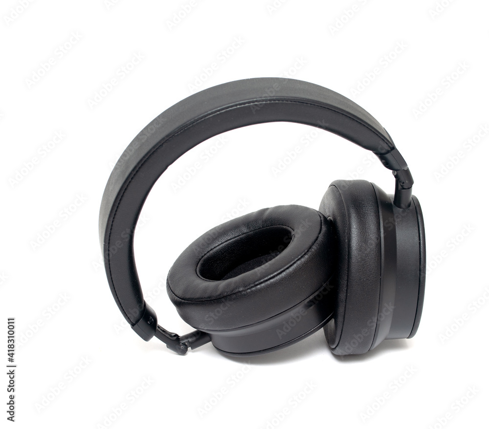 black big headphones on white background black big headphones on white background