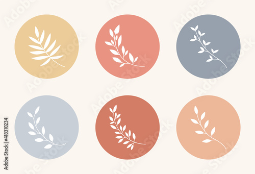 Botanical vector leaves for story highlight covers. Boho minimal leaf for social media