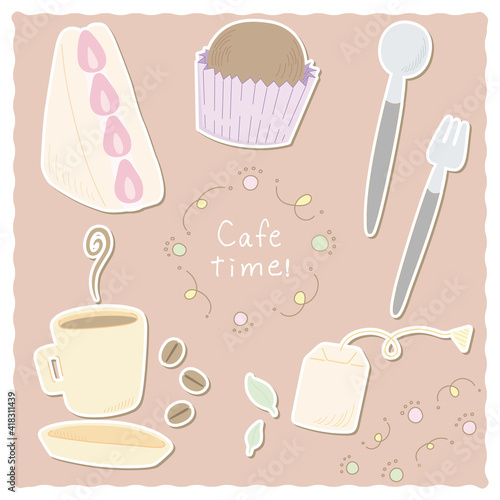 お茶とお菓子のイラストセット