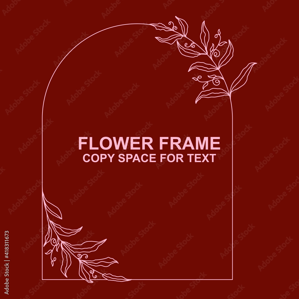 Obraz premium floral frame line art illustration for copy space, text, and quotes. laurel wreath border branches design ornament. hand drawn vector element collection.