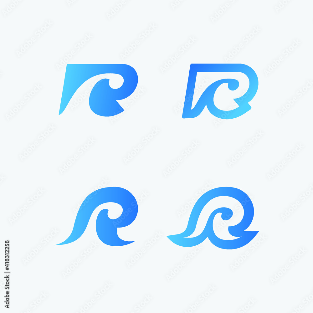 R with the silhouette of the waves in it. Logo for business on the beach R with the silhouette of the waves in it. Logo for business on the beach