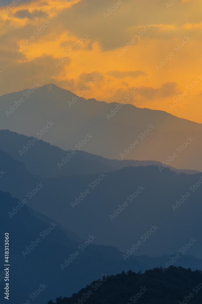 Sunrise over the Himalaya range, Dhampus, Nepal