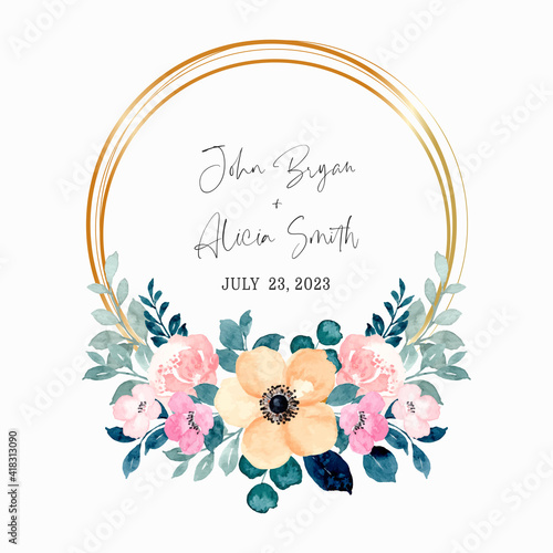 Cream and pink floral wreath with watercolor