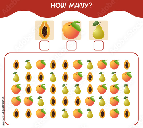 How many cartoon fruits. Counting game. Educational game for pre shool years kids and toddlers