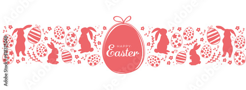 Easter banner with easter eggs and rabbit. Spring minimalist vector design.