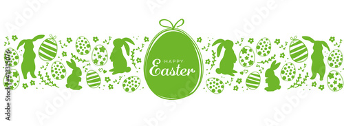 Easter banner with easter eggs and rabbit. Spring minimalist vector design.