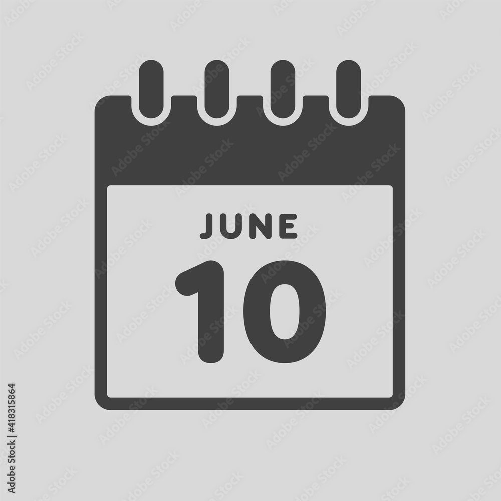 Icon day date 10 June, template calendar page Icon day date 10 June, template calendar page