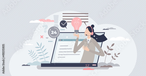 Assistance as help service technical support consultant tiny person concept