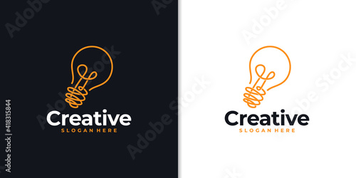 creative bulb logo design with line art style photo