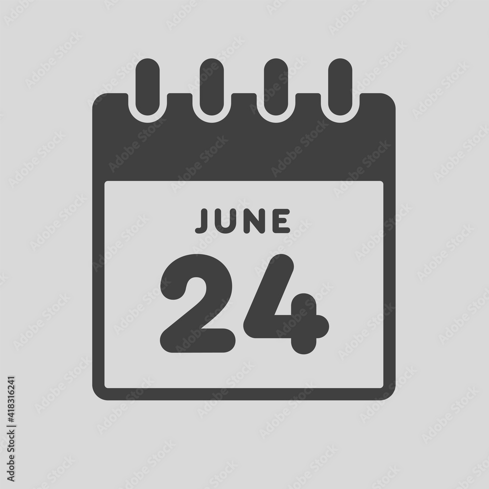 Icon day date 24 June, template calendar page Icon day date 24 June, template calendar page