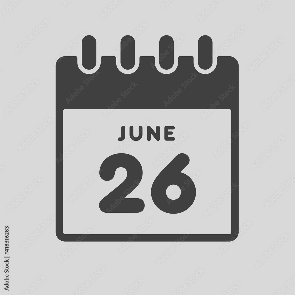 Icon day date 26 June, template calendar page Icon day date 26 June, template calendar page