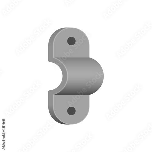 PVC pipe strap vector icon. Also called tension clip, pipe clamp, bracket, fasten holder, clip lock and hanger. Plumbing part for laying, installation, hang or fixed pipe in position. Mounting screw.