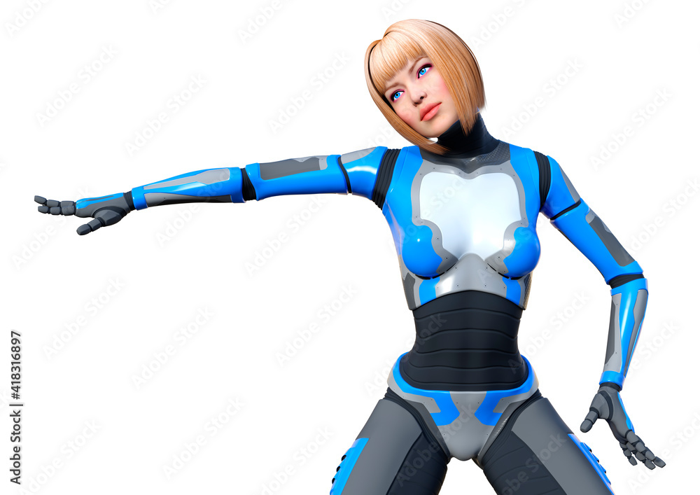 3D Rendering Female Robot on White 3D Rendering Female Robot on White