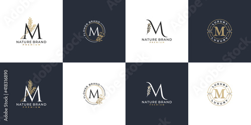 set of luxury feminine initial letter m logo template