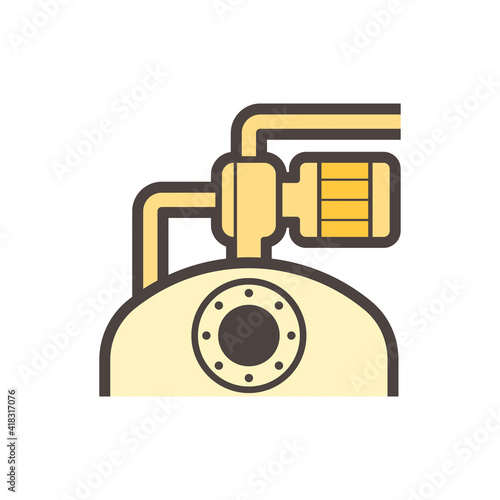 Stainless steel liquid storage tank or vessel manufacturer and electric pump vector icon. Use in factory plant for food ,chemical , pharmaceutical, dairy product and beverage production industry.
