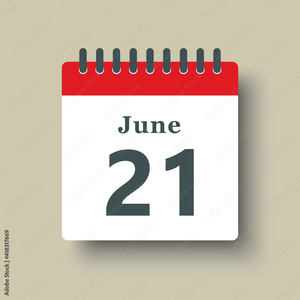 Icon day date 21 June, template calendar page Icon day date 21 June, template calendar page