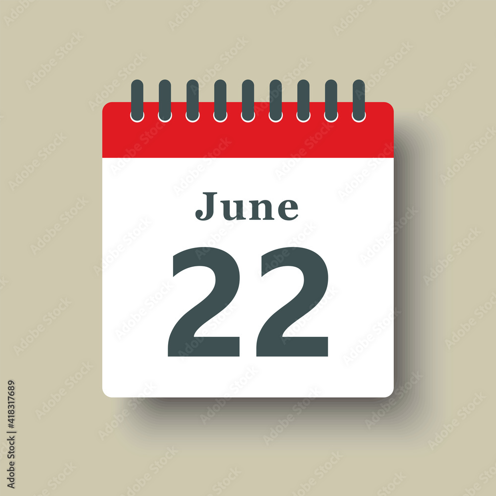 Icon day date 22 June, template calendar page Icon day date 22 June, template calendar page