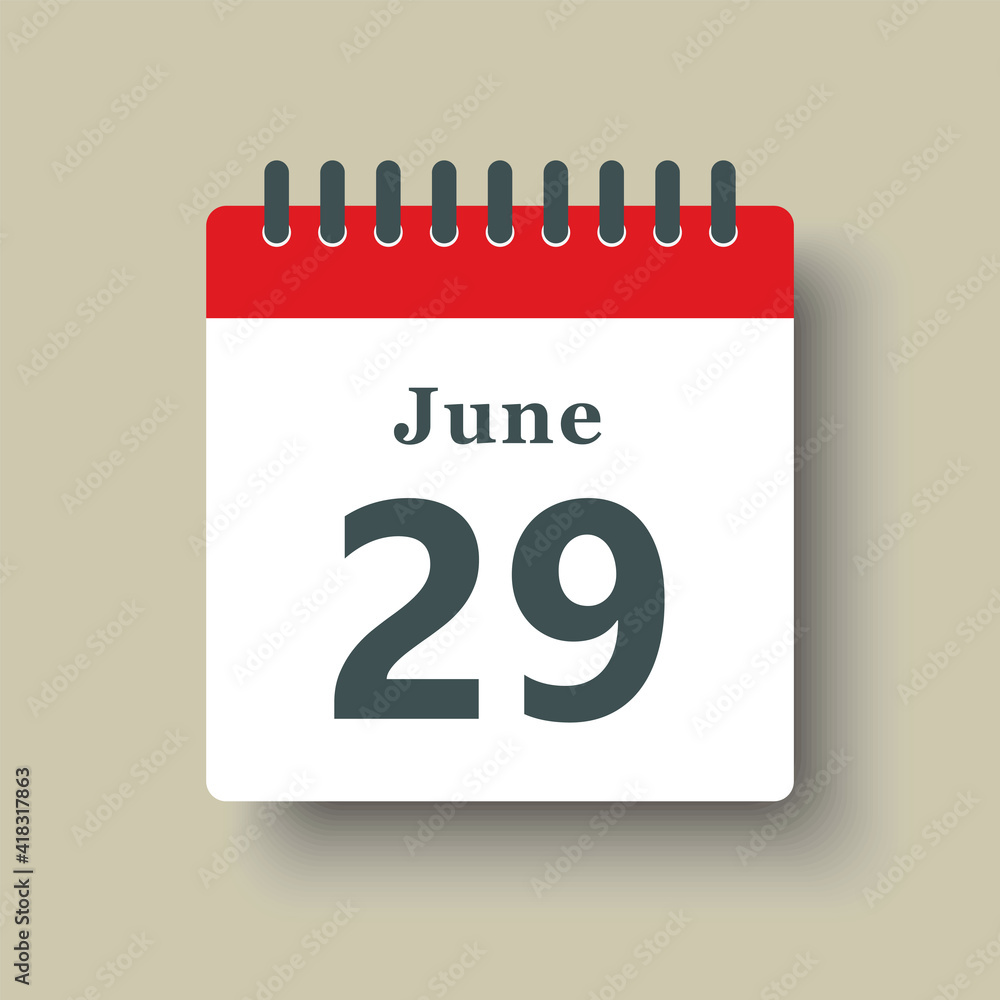 Icon day date 29 June, template calendar page Icon day date 29 June, template calendar page