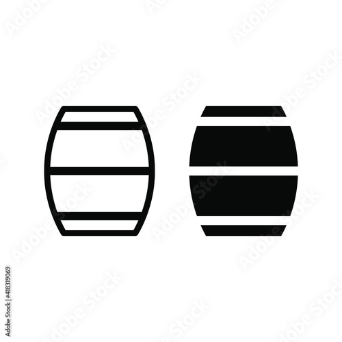 Wooden barrel vector icon. Beer and wine wood keg container symbol. Whiskey and rum brewery sign. Simple shape alcohol drink logo.
