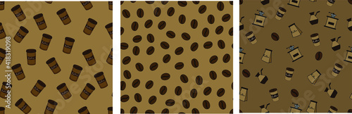 Vector set of 3 patterns on the theme of coffee