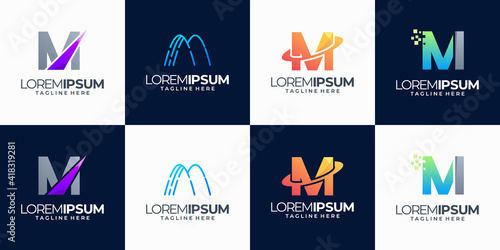 Set of abstract initial letter m logo template. icons for business technology, modern, simple
