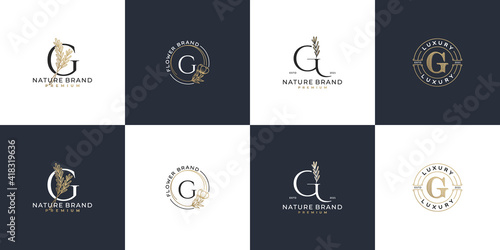 set of luxury feminine initial letter g logo template