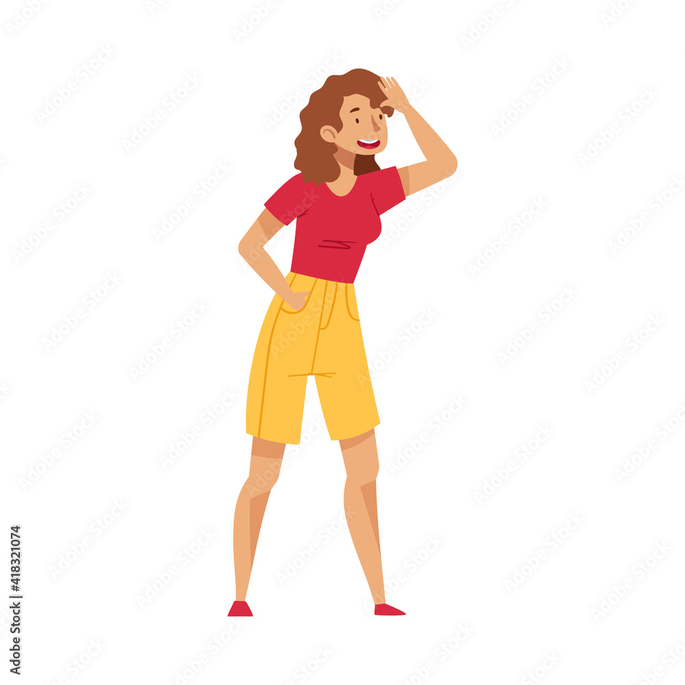 Young Woman Standing and Looking Ahead Vector Illustration Young Woman Standing and Looking Ahead Vector Illustration