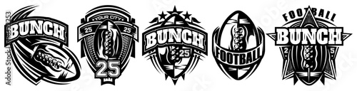 Set of monochrome templates on the theme of American football. Vector editable illustration. Elements for business card design, style, website, print on a t-shirt