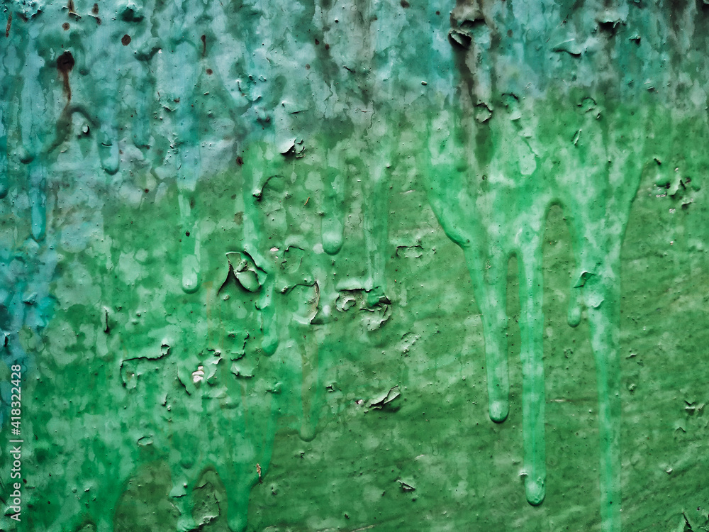 Smudges and cracks of old blue and green paint interspersed with rust. Vintage background, copy space. Smudges and cracks of old blue and green paint interspersed with rust. Vintage background, copy space.