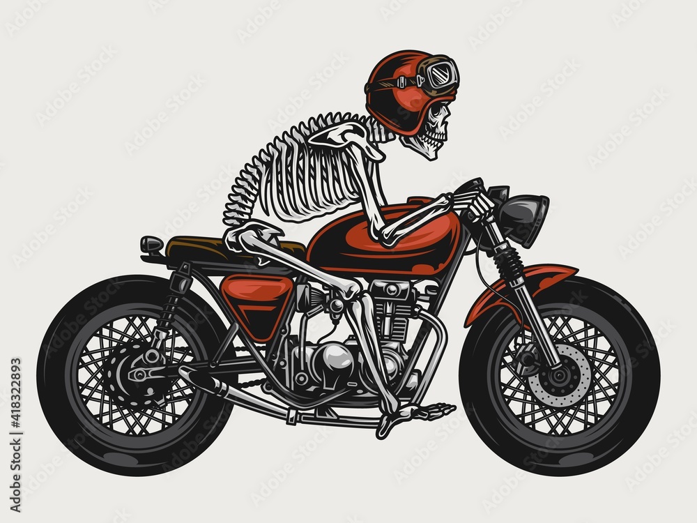 Fototapeta Skeleton riding brat style motorcycle