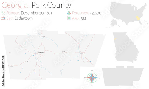 Large and detailed map of Polk county in Georgia  USA.