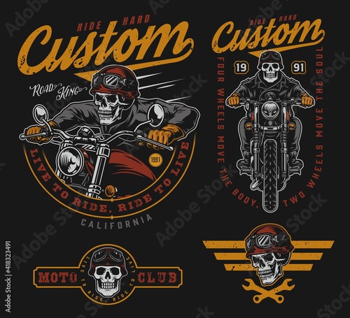 Custom motorcycle vintage colorful labels