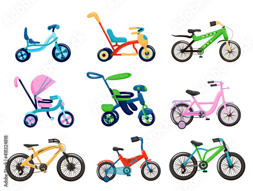 Set of bicycles and tricycles for kids