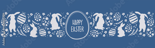 Easter decorations with minimalis easter eggs and bunnies. Vector hanging easter eggs