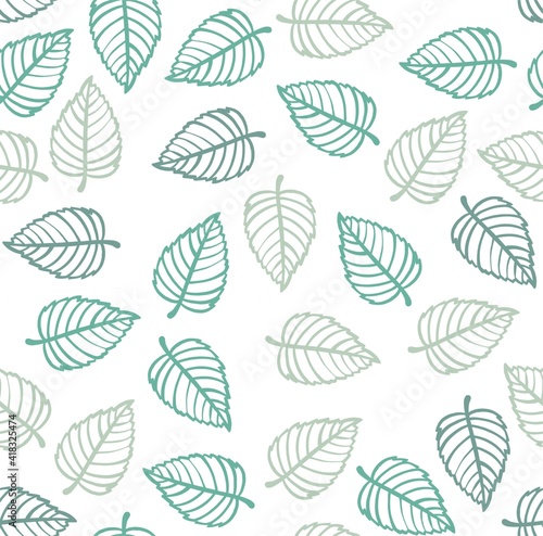 Seamless Blue Leaves Pattern in White Background. Vector illustration