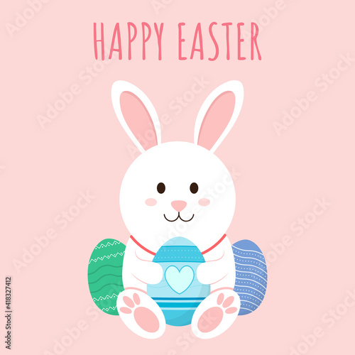Cute easter bunny. Happy easter day background vector illustration.