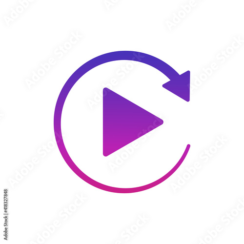Circular arrow with play button. Video loading icon concept isolated on white background. Vector illustration