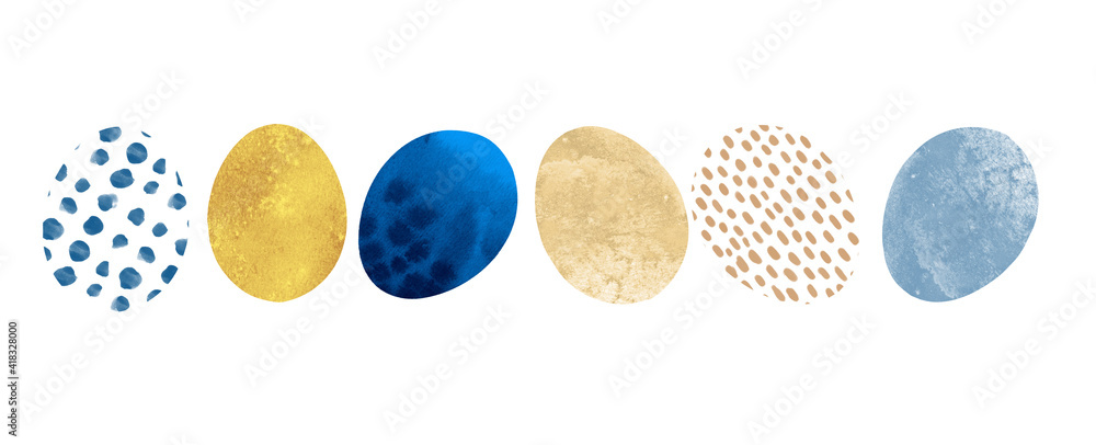 set of watercolor eggs. Abstract, modern design. Isolated on white background.