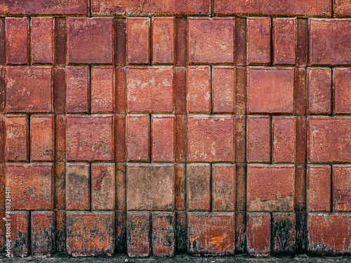 Brick wall with red brick background old red brick