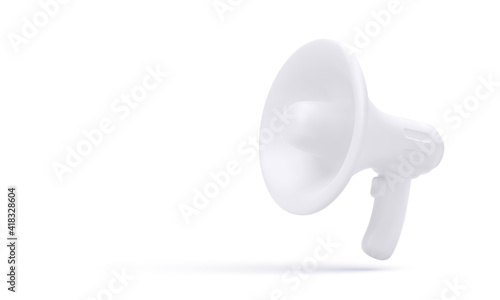 Render realistic white plastic megaphone isolated on white background. Vector illustration