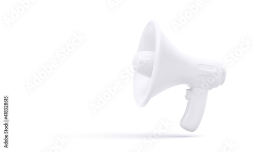 3d realistic white plastic megaphone with shadow isolated on white background. Vector illustration