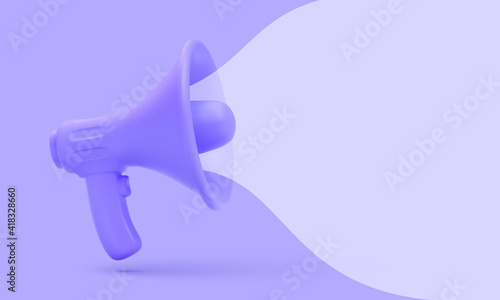 3d realistic plastic megaphone with bubble for social media marketing concept. Vector illustration