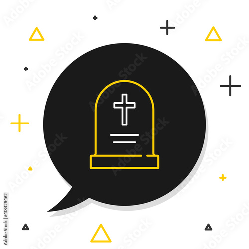 Line Tombstone with cross icon isolated on white background. Grave icon. Happy Halloween party. Colorful outline concept. Vector.