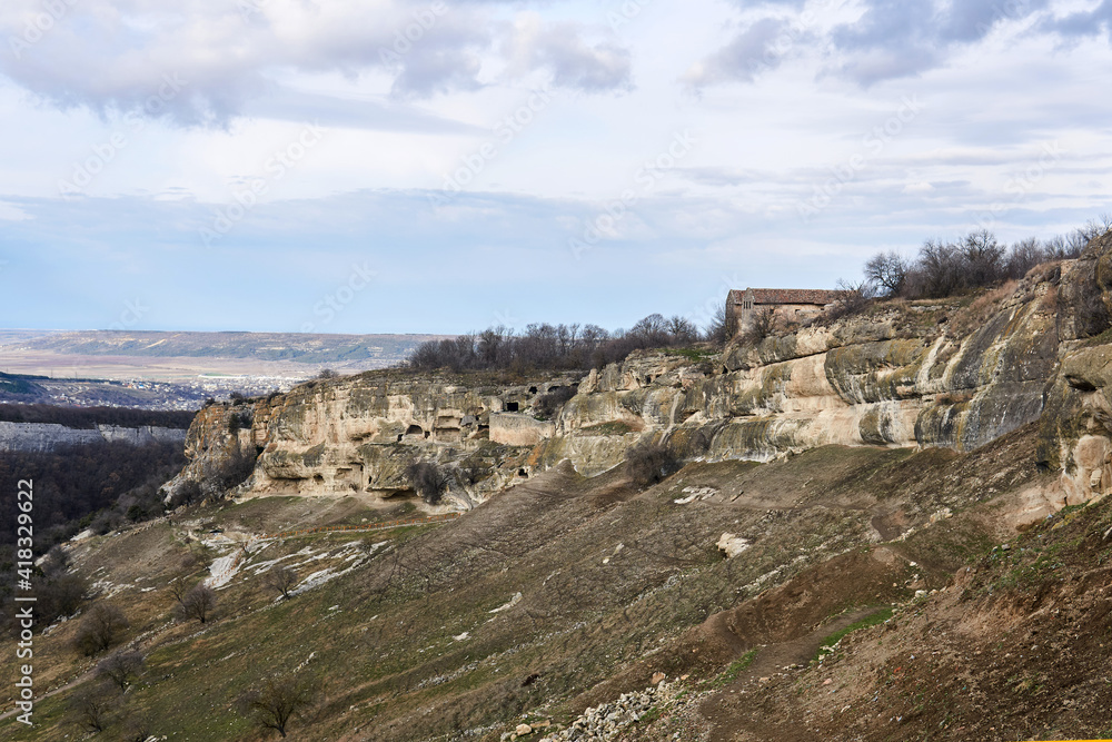 view of the ruins of an ancient cave city-fortress Chufut-Kale, Crimea