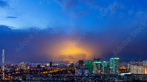 Obraz na plátně Vysotsky building in Yekaterinburg on the background of storm clouds at night 2
