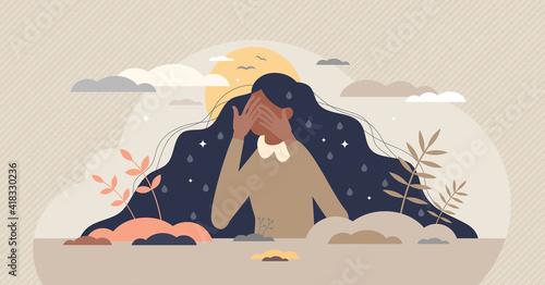 Grief emotion with negative feeling and mental breakdown tiny person concept