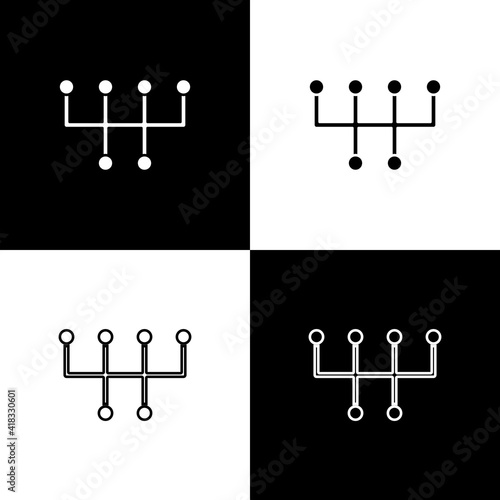 Set Gear shifter icon isolated on black and white background. Transmission icon. Vector.