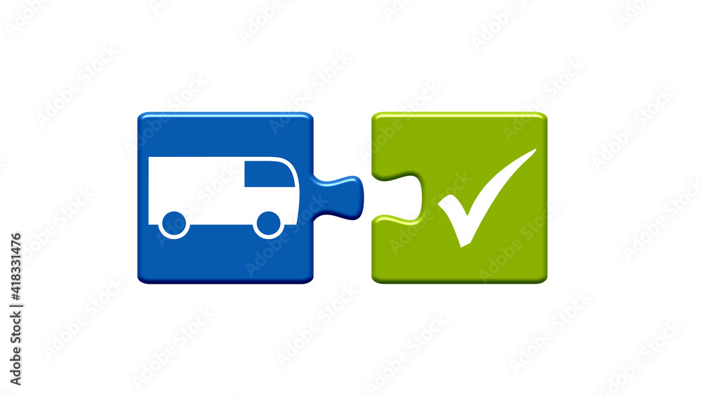 2 Puzzle Buttons zeigen Lieferung, Transport oder Versand mit Transporter 2 Puzzle Buttons zeigen Lieferung, Transport oder Versand mit Transporter