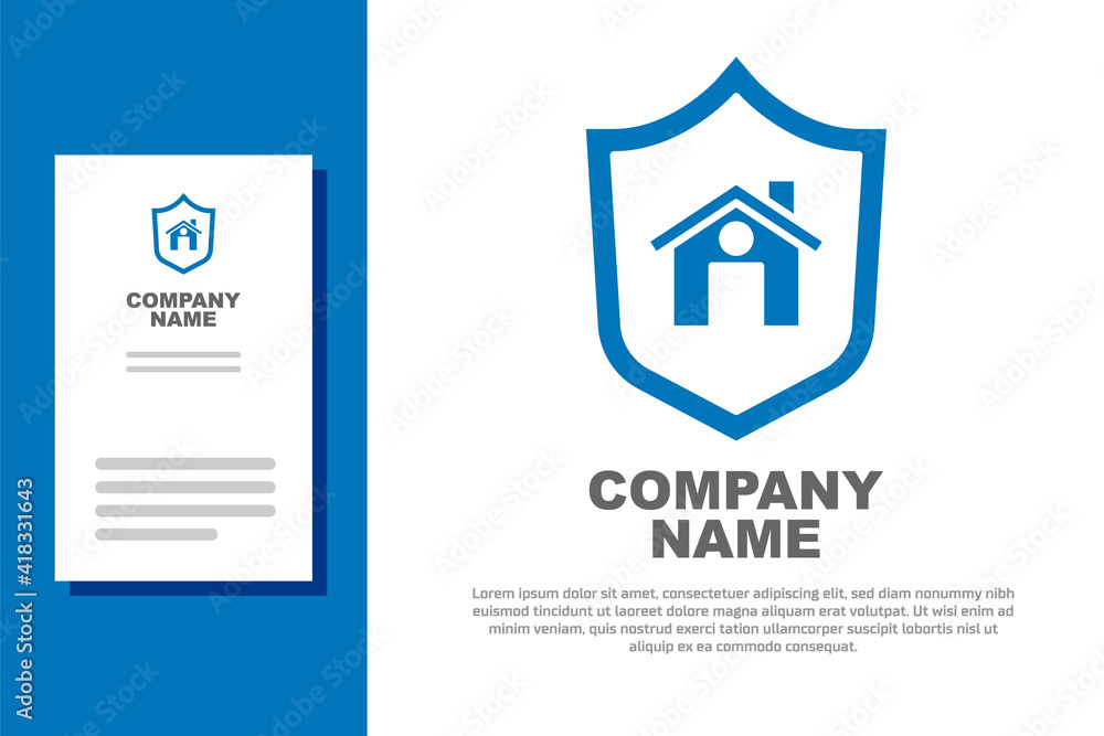 Blue House with shield icon isolated on white background. Insurance concept. Security, safety, protection, protect concept. Logo design template element. Vector. Blue House with shield icon isolated on white background. Insurance concept. Security, safety, protection, protect concept. Logo design template element. Vector.