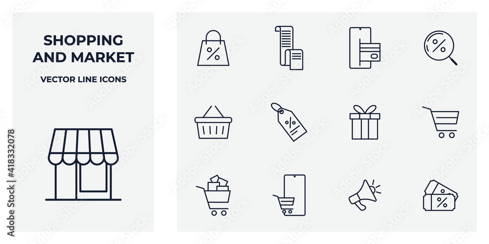 Set of Shopping and Market icon. Store pack symbol template for graphic and web design collection logo vector illustration